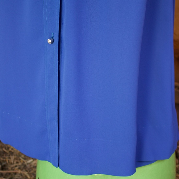 Vintage I. Magnin Blue Long Sleeve Midi Shirt Dress Jewel Buttons Woman's Size L - Picture 11 of 16